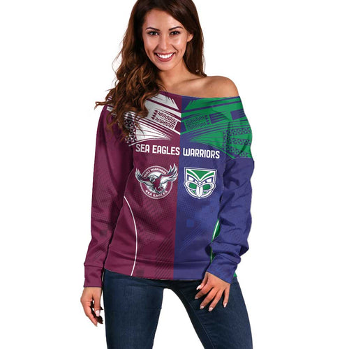 Custom Warriors-Sea Eagles Off Shoulder Sweater Together Sporty Style