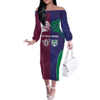 Custom Warriors-Sea Eagles Off The Shoulder Long Sleeve Dress Together Sporty Style