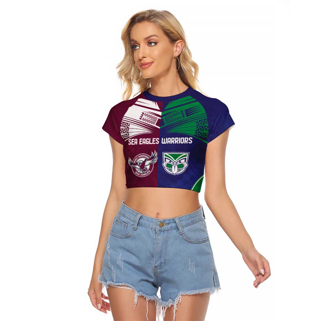 Custom Warriors-Sea Eagles Raglan Cropped T Shirt Together Sporty Style