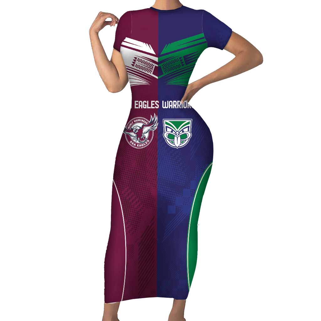 Custom Warriors-Sea Eagles Short Sleeve Bodycon Dress Together Sporty Style