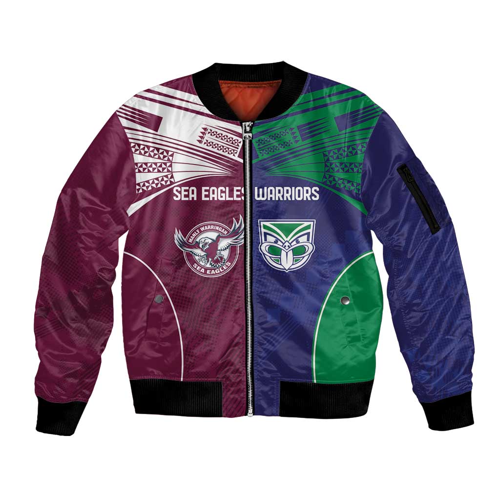 Custom Warriors-Sea Eagles Sleeve Zip Bomber Jacket Together Sporty Style