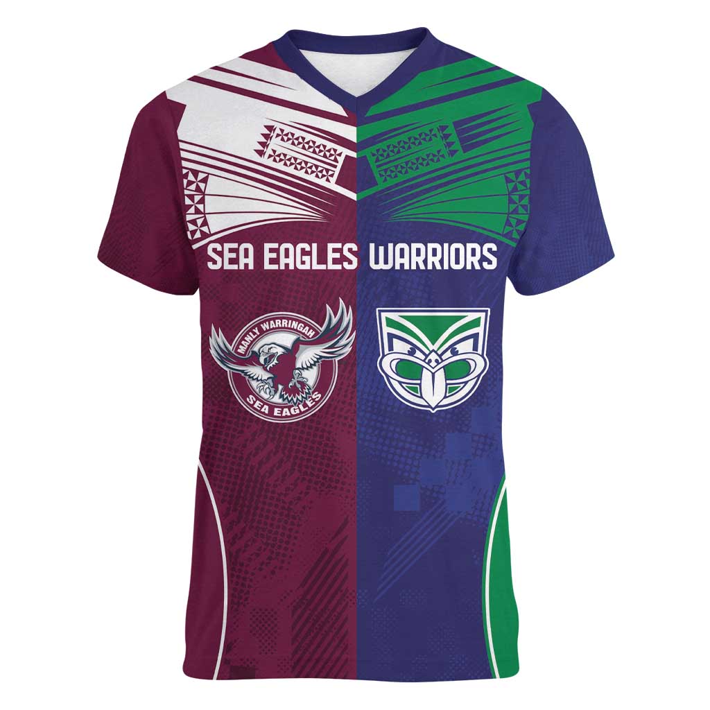Custom Warriors-Sea Eagles Women V-Neck T-Shirt Together Sporty Style