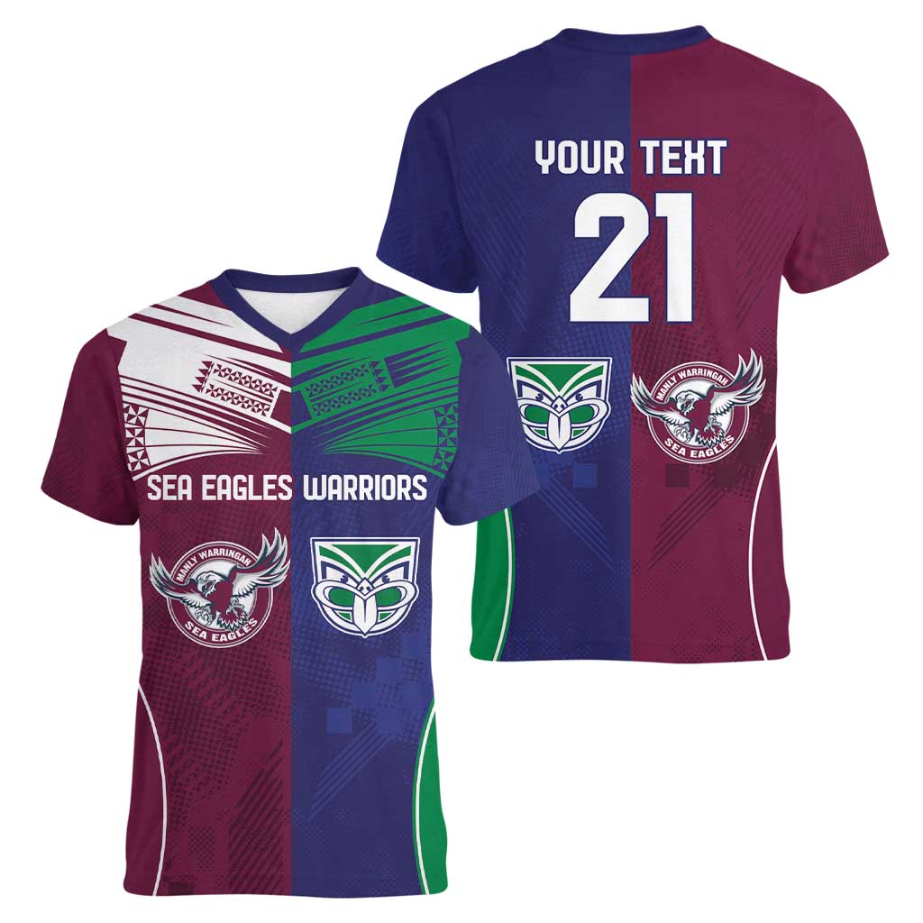 Custom Warriors-Sea Eagles Women V-Neck T-Shirt Together Sporty Style