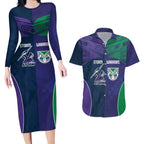 Custom Warriors-Storm Couples Matching Long Sleeve Bodycon Dress and Hawaiian Shirt Together Sporty Style