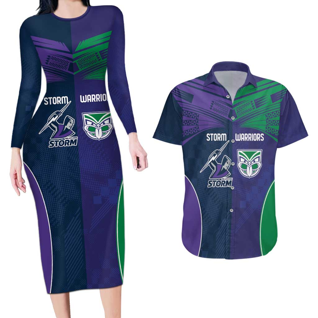 Custom Warriors-Storm Couples Matching Long Sleeve Bodycon Dress and Hawaiian Shirt Together Sporty Style