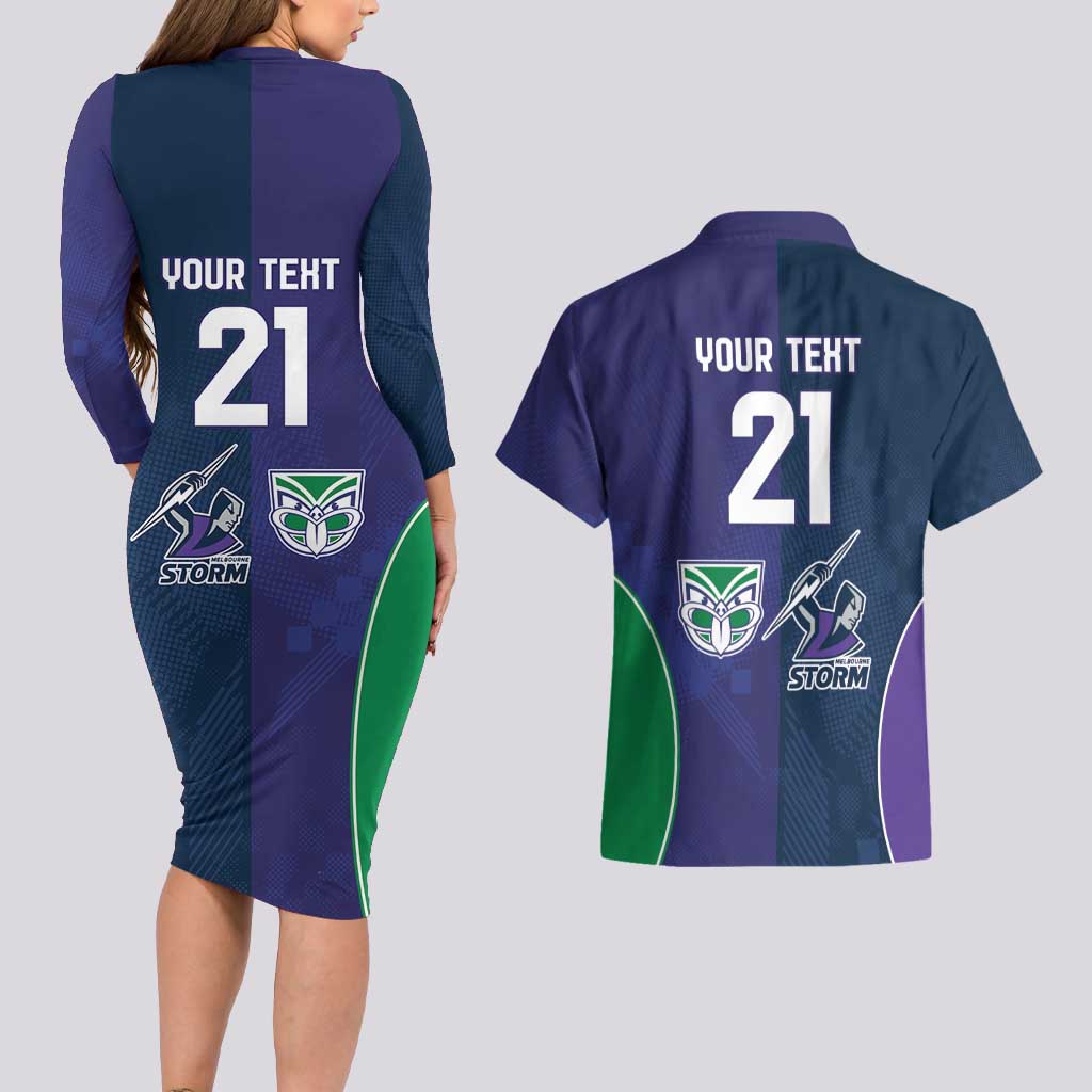 Custom Warriors-Storm Couples Matching Long Sleeve Bodycon Dress and Hawaiian Shirt Together Sporty Style