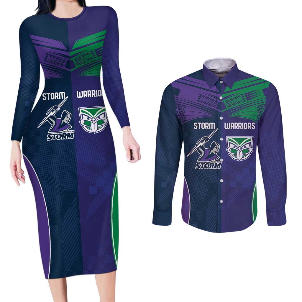 Custom Warriors-Storm Couples Matching Long Sleeve Bodycon Dress and Long Sleeve Button Shirt Together Sporty Style