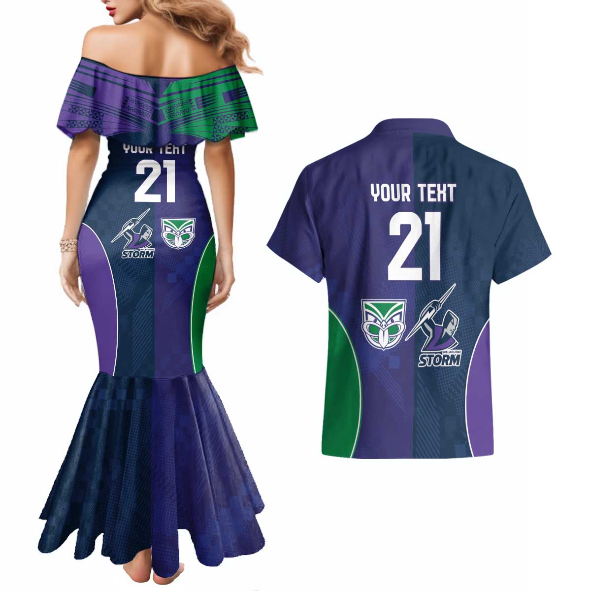 Custom Warriors-Storm Couples Matching Mermaid Dress and Hawaiian Shirt Together Sporty Style