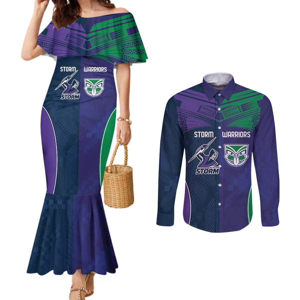 Custom Warriors-Storm Couples Matching Mermaid Dress and Long Sleeve Button Shirt Together Sporty Style