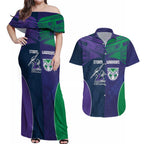 Custom Warriors-Storm Couples Matching Off Shoulder Maxi Dress and Hawaiian Shirt Together Sporty Style