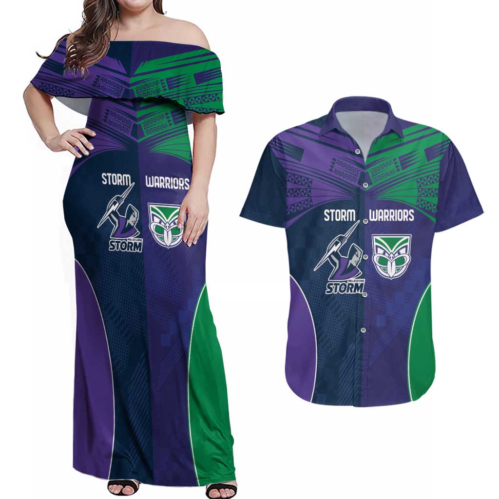 Custom Warriors-Storm Couples Matching Off Shoulder Maxi Dress and Hawaiian Shirt Together Sporty Style