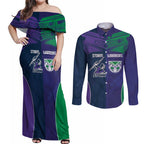 Custom Warriors-Storm Couples Matching Off Shoulder Maxi Dress and Long Sleeve Button Shirt Together Sporty Style