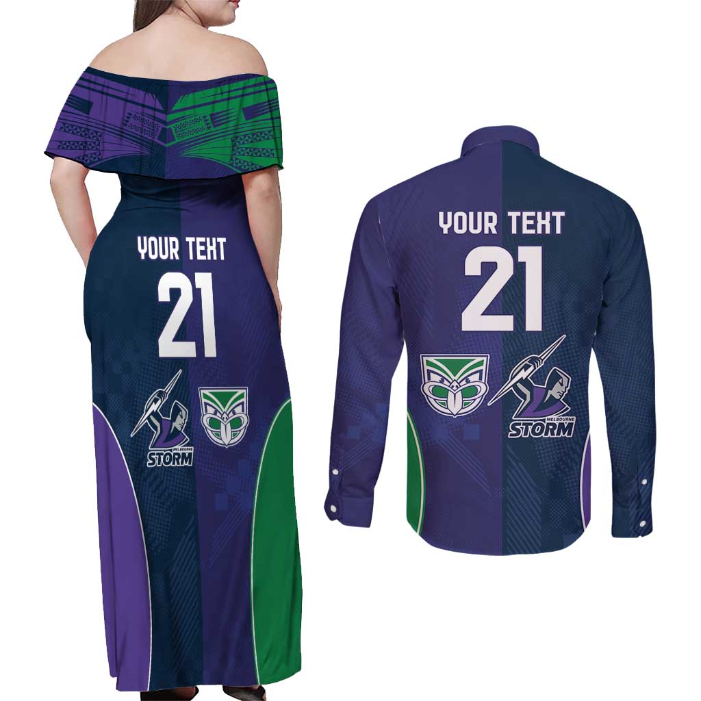 Custom Warriors-Storm Couples Matching Off Shoulder Maxi Dress and Long Sleeve Button Shirt Together Sporty Style
