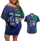 Custom Warriors-Storm Couples Matching Off Shoulder Short Dress and Hawaiian Shirt Together Sporty Style