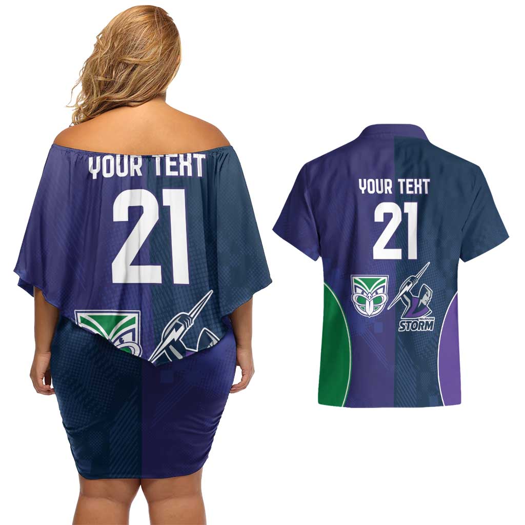 Custom Warriors-Storm Couples Matching Off Shoulder Short Dress and Hawaiian Shirt Together Sporty Style