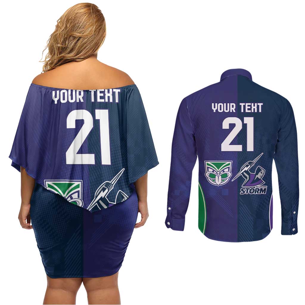 Custom Warriors-Storm Couples Matching Off Shoulder Short Dress and Long Sleeve Button Shirt Together Sporty Style