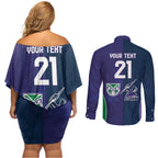 Custom Warriors-Storm Couples Matching Off Shoulder Short Dress and Long Sleeve Button Shirt Together Sporty Style