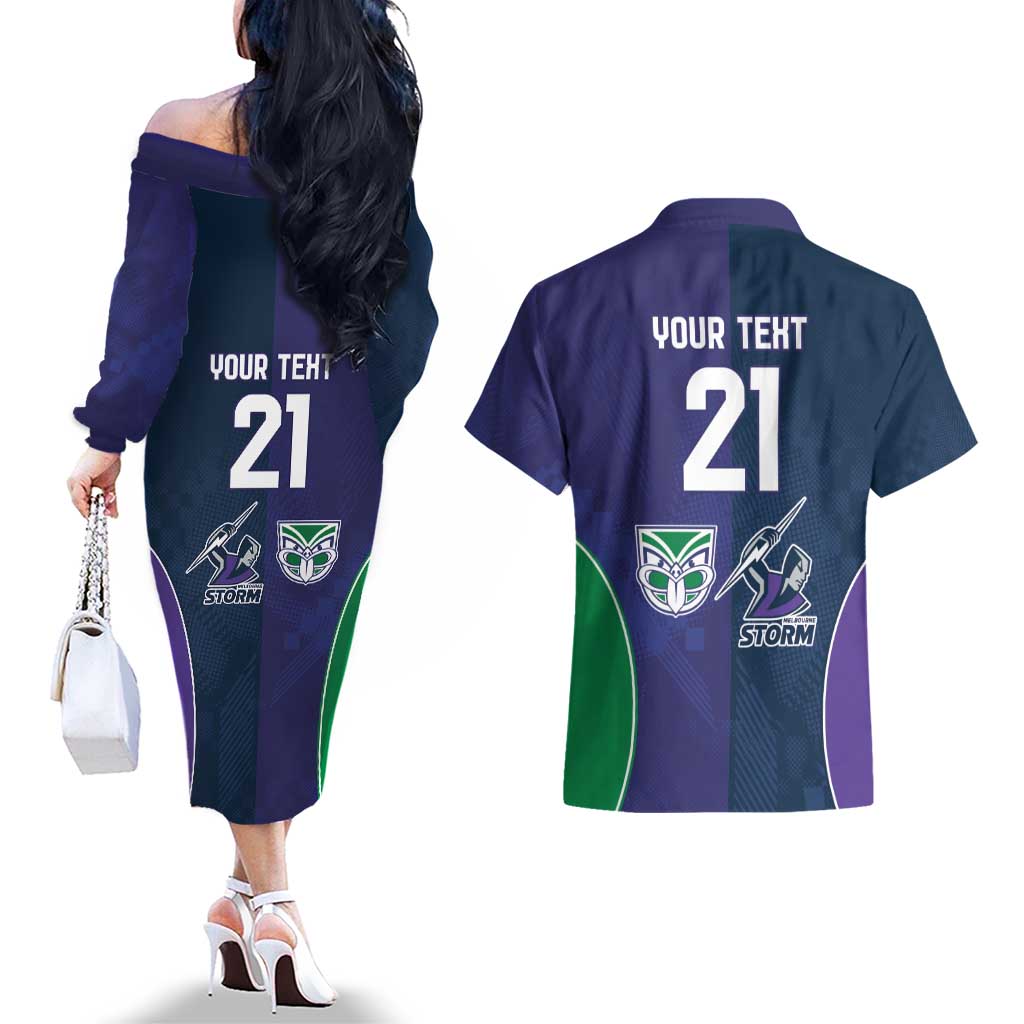 Custom Warriors-Storm Couples Matching Off The Shoulder Long Sleeve Dress and Hawaiian Shirt Together Sporty Style
