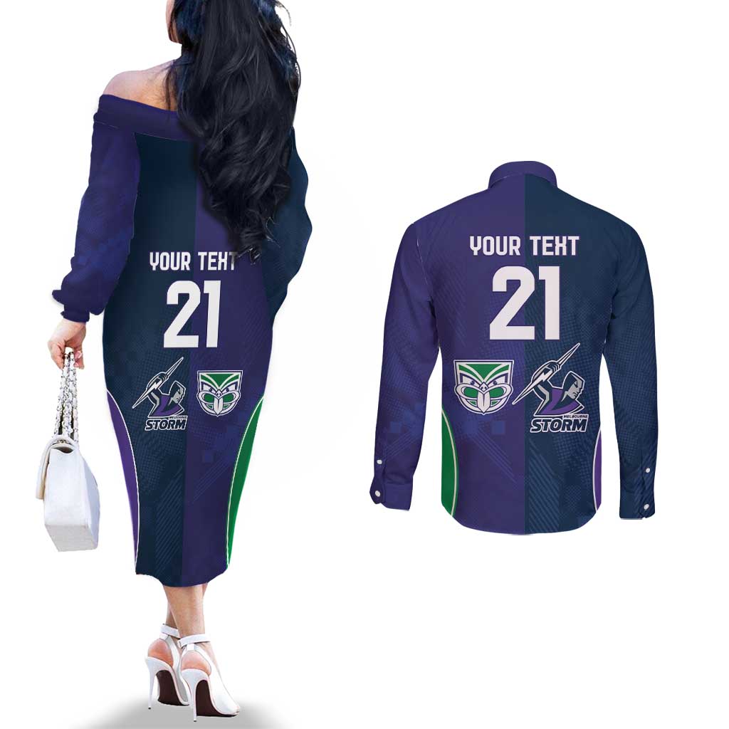 Custom Warriors-Storm Couples Matching Off The Shoulder Long Sleeve Dress and Long Sleeve Button Shirt Together Sporty Style