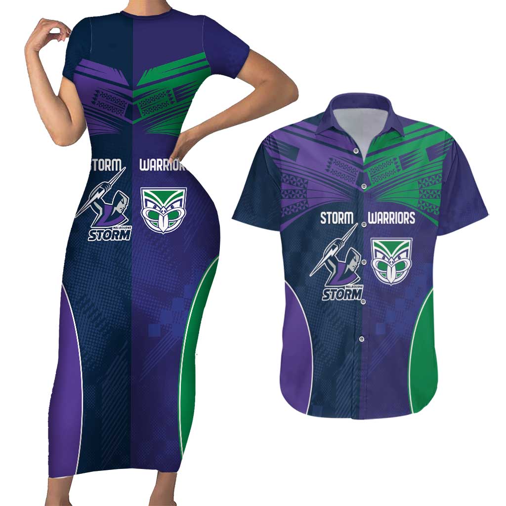 Custom Warriors-Storm Couples Matching Short Sleeve Bodycon Dress and Hawaiian Shirt Together Sporty Style