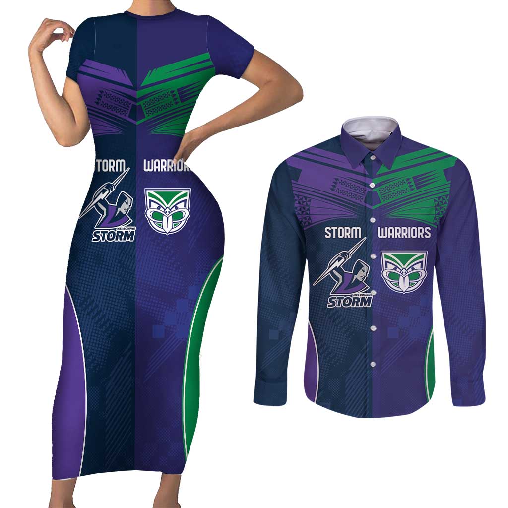 Custom Warriors-Storm Couples Matching Short Sleeve Bodycon Dress and Long Sleeve Button Shirt Together Sporty Style