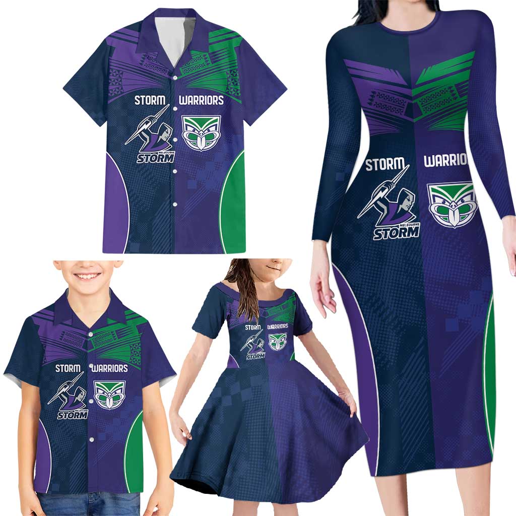 Custom Warriors-Storm Family Matching Long Sleeve Bodycon Dress and Hawaiian Shirt Together Sporty Style