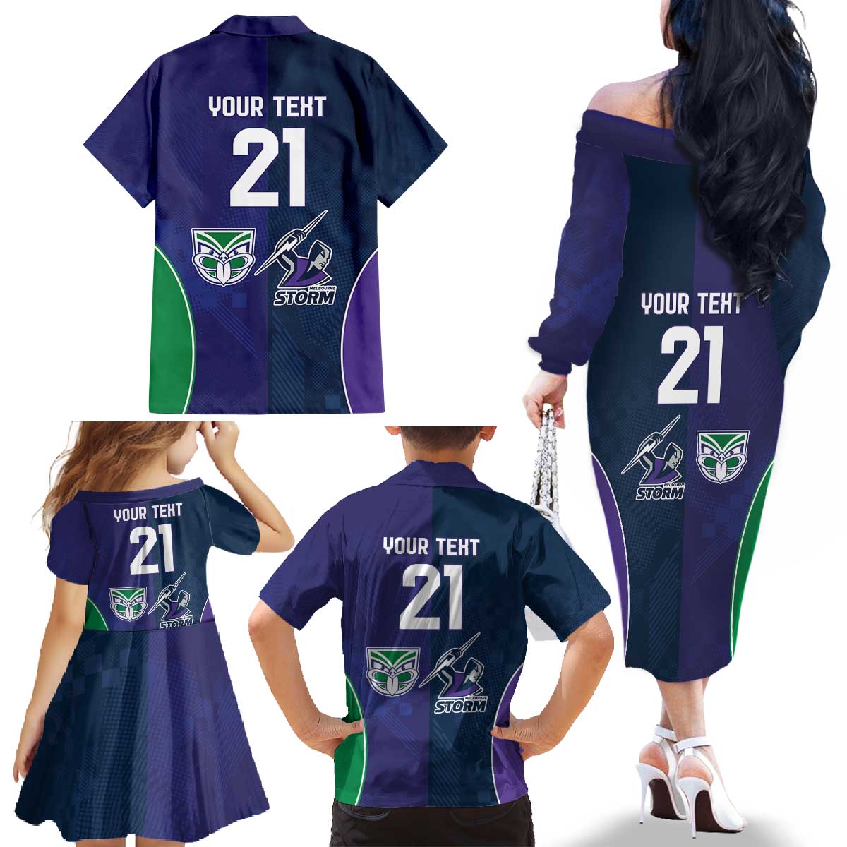 Custom Warriors-Storm Family Matching Off The Shoulder Long Sleeve Dress and Hawaiian Shirt Together Sporty Style