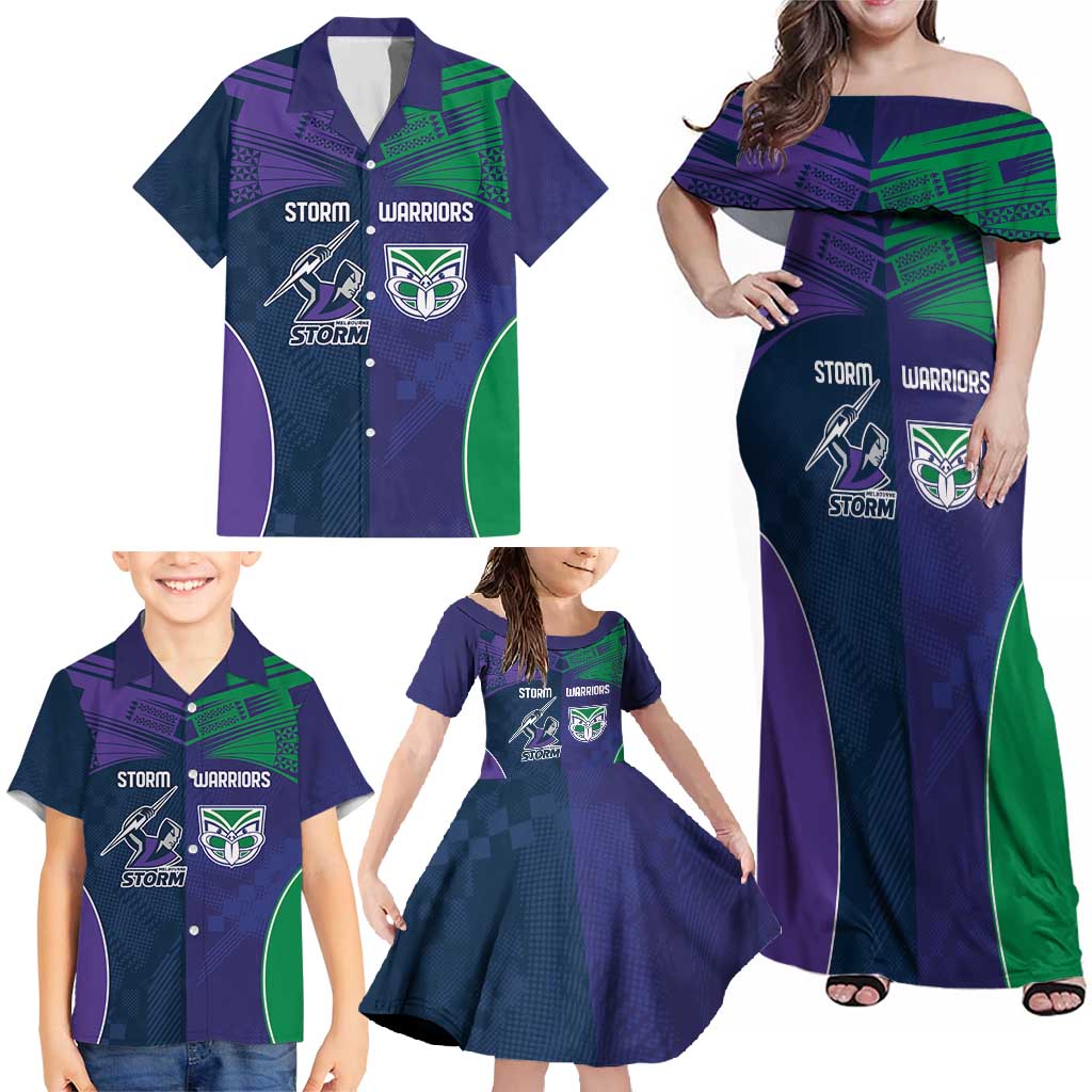 Custom Warriors-Storm Family Matching Off Shoulder Maxi Dress and Hawaiian Shirt Together Sporty Style