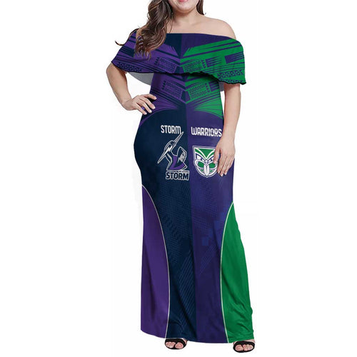 Custom Warriors-Storm Family Matching Off Shoulder Maxi Dress and Hawaiian Shirt Together Sporty Style