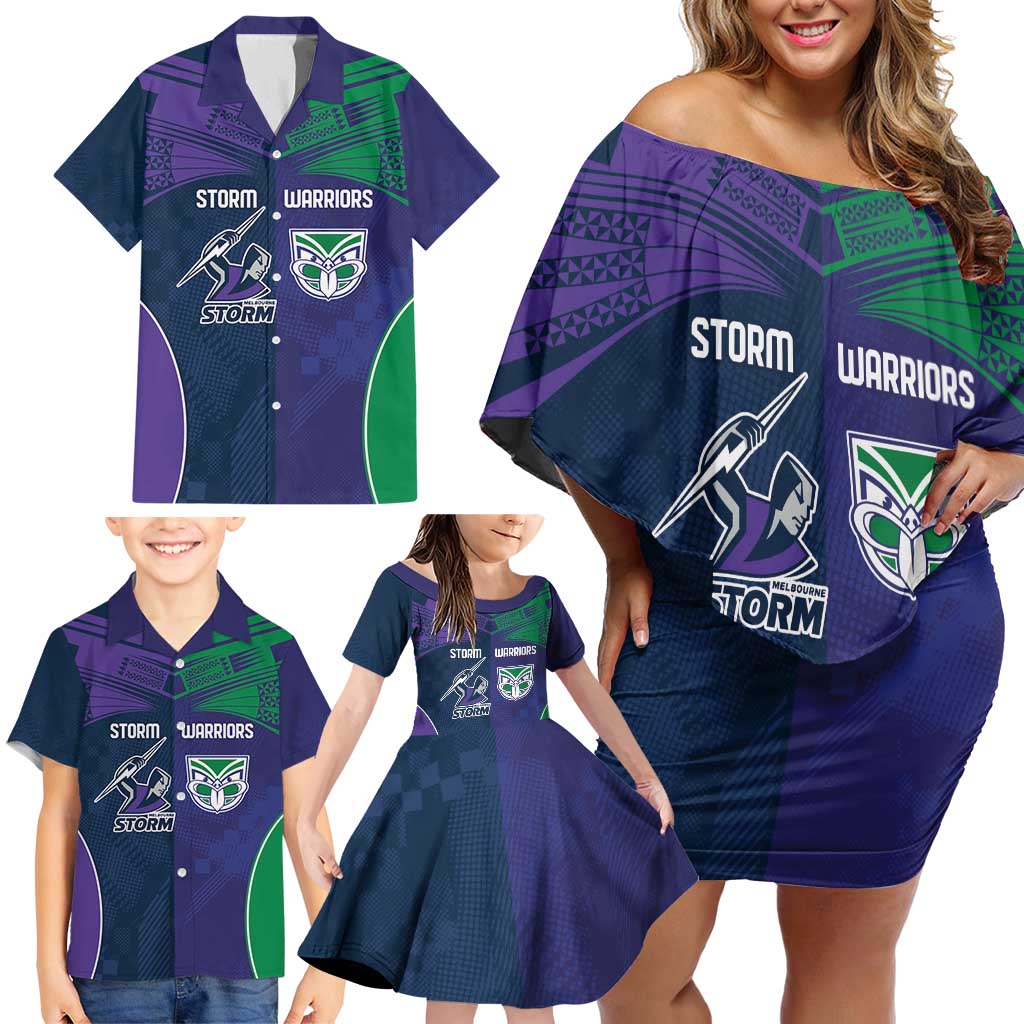 Custom Warriors-Storm Family Matching Off Shoulder Short Dress and Hawaiian Shirt Together Sporty Style