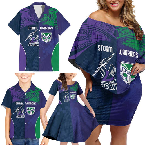 Custom Warriors-Storm Family Matching Off Shoulder Short Dress and Hawaiian Shirt Together Sporty Style