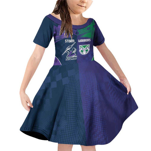 Custom Warriors-Storm Family Matching Off Shoulder Short Dress and Hawaiian Shirt Together Sporty Style