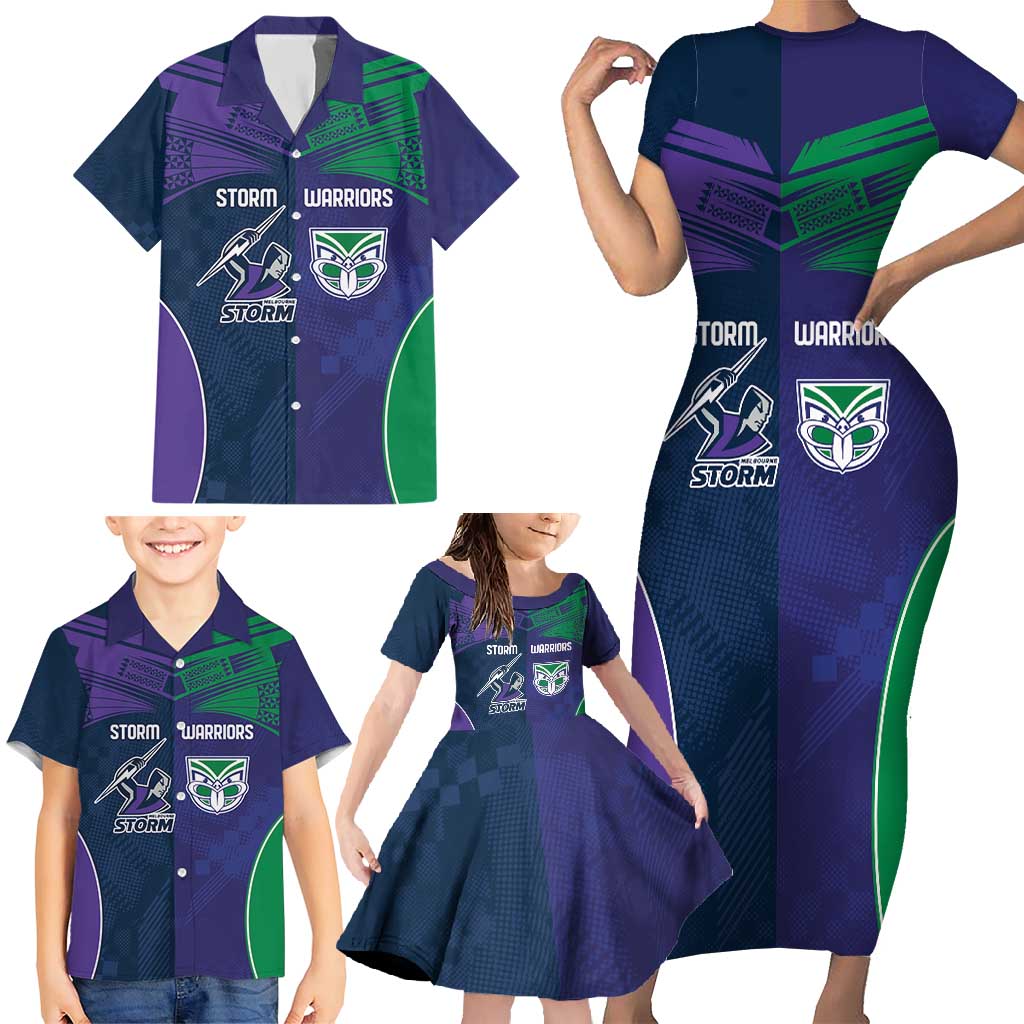 Custom Warriors-Storm Family Matching Short Sleeve Bodycon Dress and Hawaiian Shirt Together Sporty Style