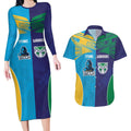 Custom Warriors-Titans Couples Matching Long Sleeve Bodycon Dress and Hawaiian Shirt Together Sporty Style