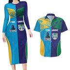 Custom Warriors-Titans Couples Matching Long Sleeve Bodycon Dress and Hawaiian Shirt Together Sporty Style