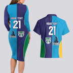Custom Warriors-Titans Couples Matching Long Sleeve Bodycon Dress and Hawaiian Shirt Together Sporty Style