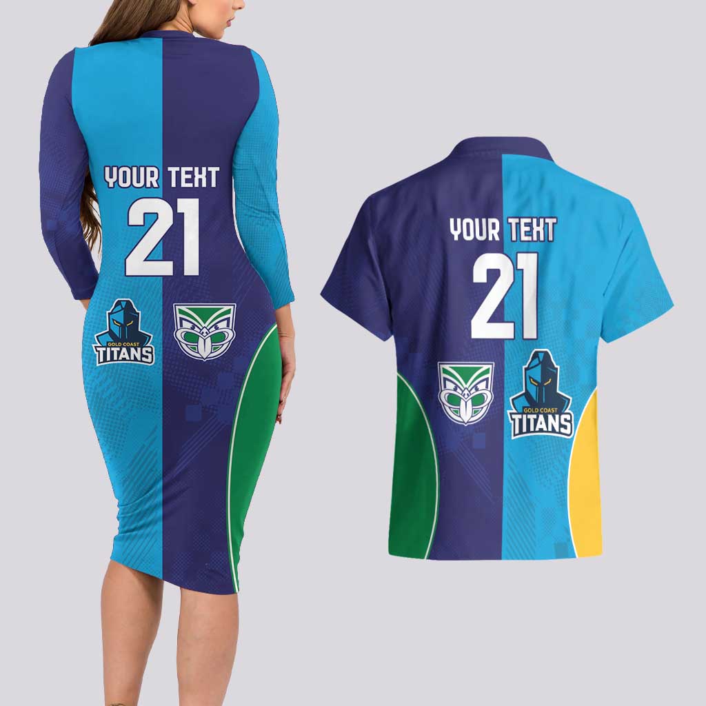 Custom Warriors-Titans Couples Matching Long Sleeve Bodycon Dress and Hawaiian Shirt Together Sporty Style