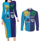 Custom Warriors-Titans Couples Matching Long Sleeve Bodycon Dress and Long Sleeve Button Shirt Together Sporty Style