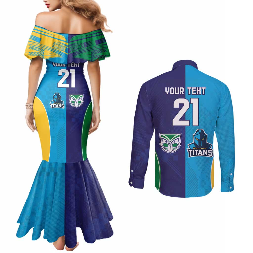 Custom Warriors-Titans Couples Matching Mermaid Dress and Long Sleeve Button Shirt Together Sporty Style