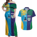 Custom Warriors-Titans Couples Matching Off Shoulder Maxi Dress and Hawaiian Shirt Together Sporty Style