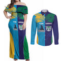 Custom Warriors-Titans Couples Matching Off Shoulder Maxi Dress and Long Sleeve Button Shirt Together Sporty Style