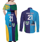 Custom Warriors-Titans Couples Matching Off Shoulder Maxi Dress and Long Sleeve Button Shirt Together Sporty Style