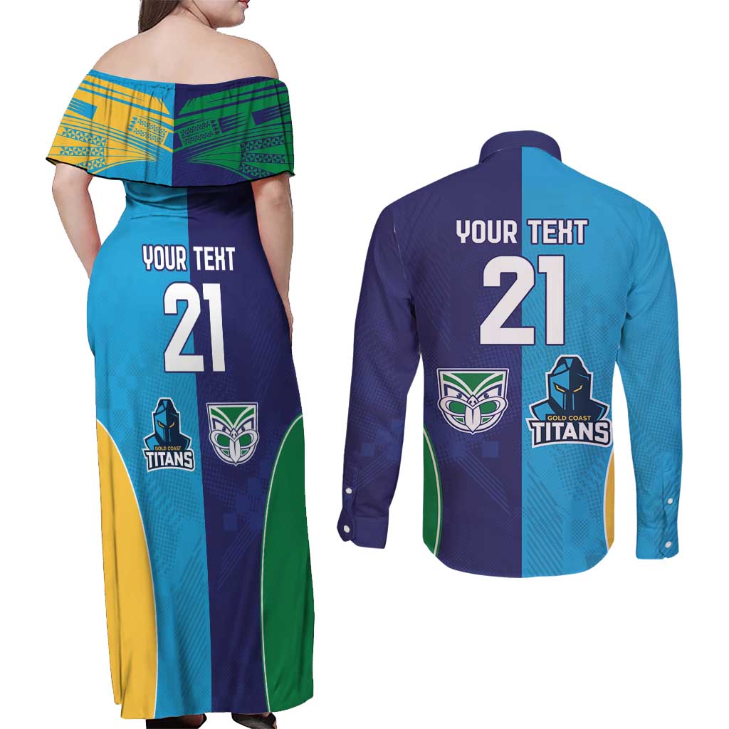 Custom Warriors-Titans Couples Matching Off Shoulder Maxi Dress and Long Sleeve Button Shirt Together Sporty Style