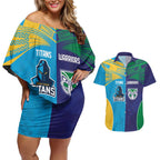 Custom Warriors-Titans Couples Matching Off Shoulder Short Dress and Hawaiian Shirt Together Sporty Style