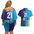 Custom Warriors-Titans Couples Matching Off Shoulder Short Dress and Hawaiian Shirt Together Sporty Style