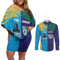 Custom Warriors-Titans Couples Matching Off Shoulder Short Dress and Long Sleeve Button Shirt Together Sporty Style