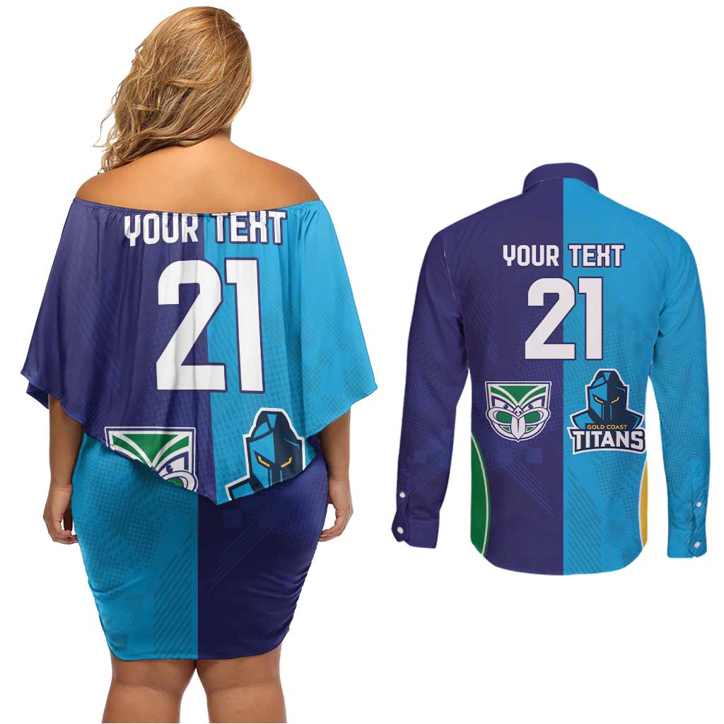 Custom Warriors-Titans Couples Matching Off Shoulder Short Dress and Long Sleeve Button Shirt Together Sporty Style