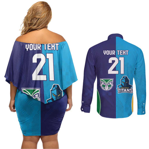 Custom Warriors-Titans Couples Matching Off Shoulder Short Dress and Long Sleeve Button Shirt Together Sporty Style