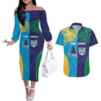 Custom Warriors-Titans Couples Matching Off The Shoulder Long Sleeve Dress and Hawaiian Shirt Together Sporty Style