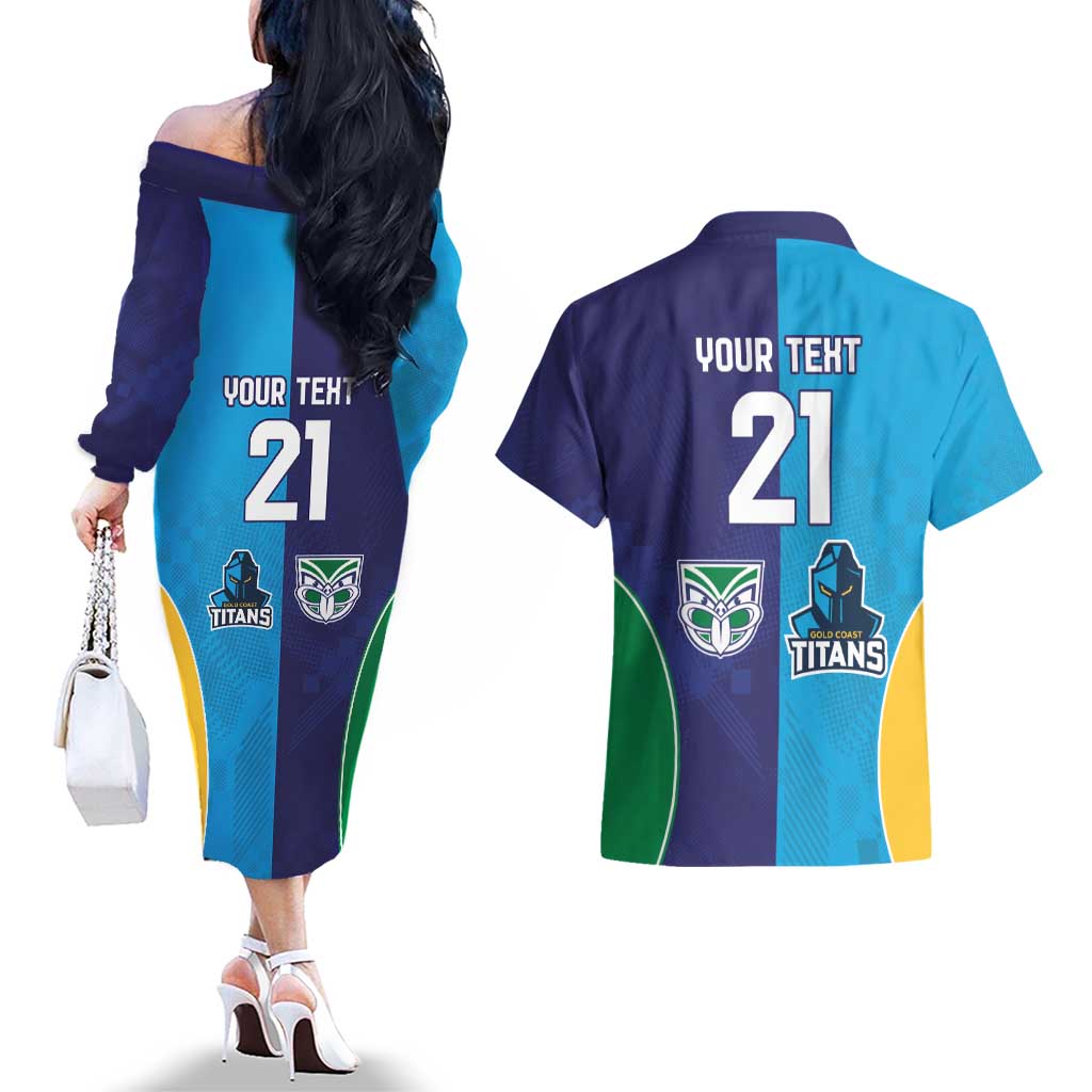 Custom Warriors-Titans Couples Matching Off The Shoulder Long Sleeve Dress and Hawaiian Shirt Together Sporty Style